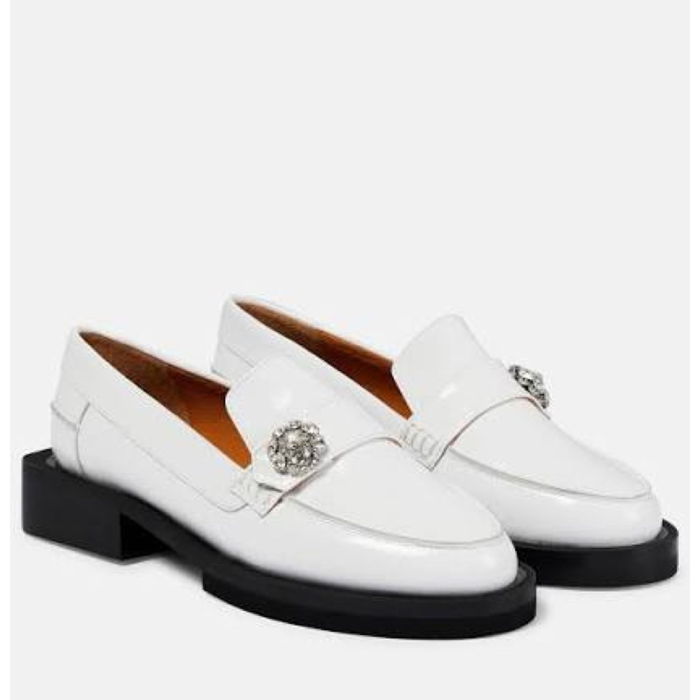 Ganni White Leather Loafers with Silver-tone Medallion - Picture 2 of 15